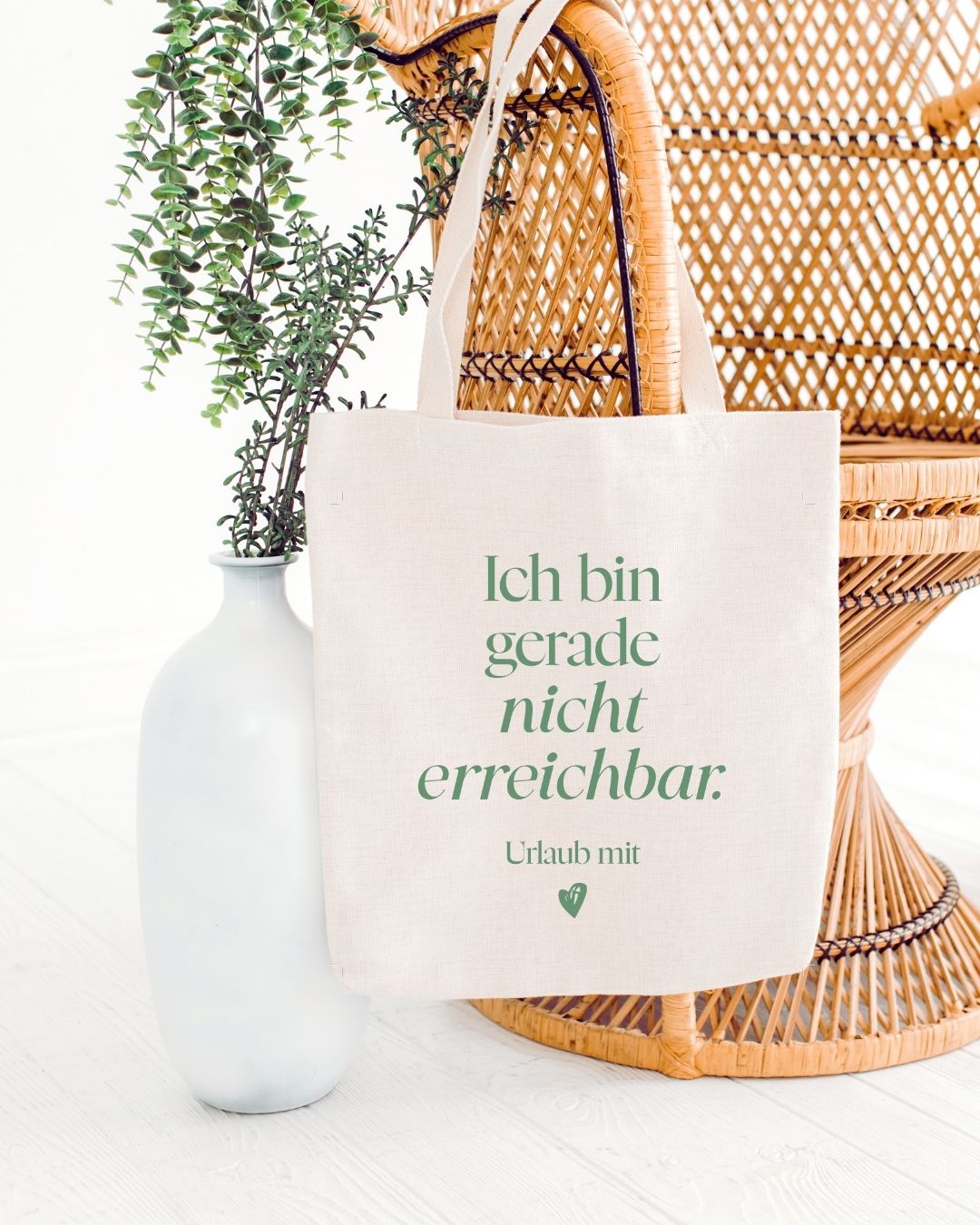 Baumwolltasche als Willkommensgeschenk für Gäste der Ferienwohnung, Aufdruck „Ich bin gerade nicht erreichbar."